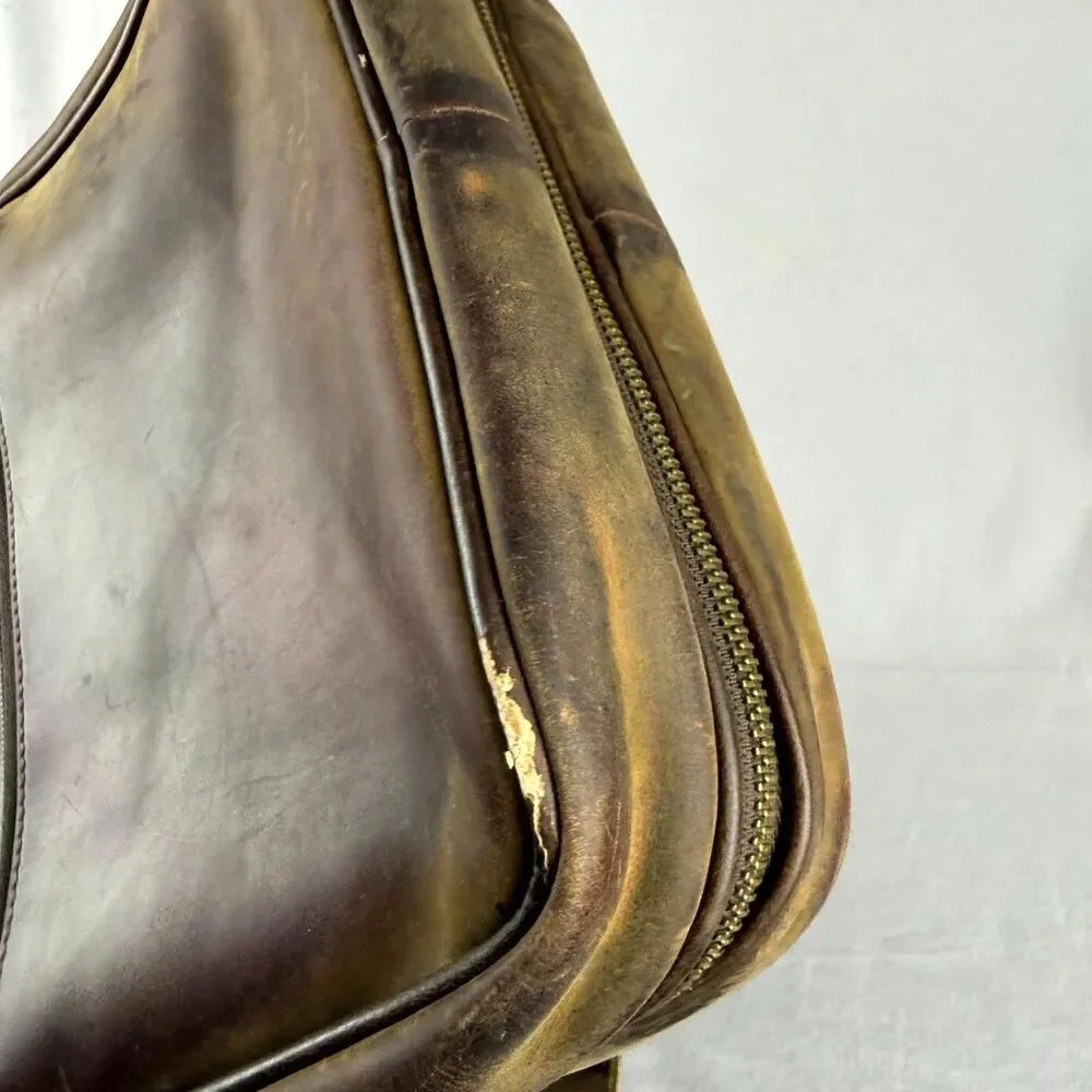 Brookstone Messenger Bag Mens Brown Leather Multi Pocket Detachable Crossbody